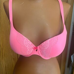 Victoria's Secret Hot Pink Lace-Trim T-Shirt Bra
